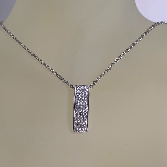 NWOT Silver Tone Pave CZ Pendant + Chain - Picture 2 of 4